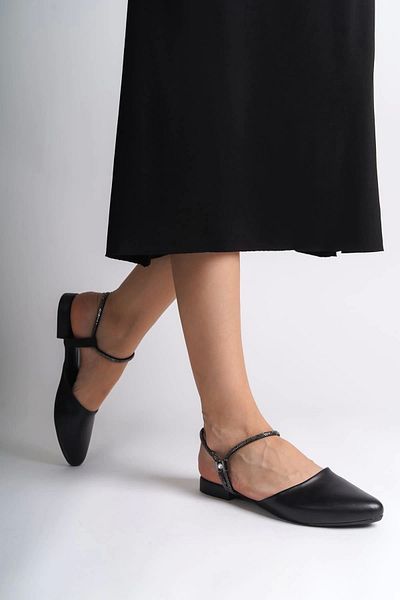 Joy Ayakkabı Arıana Elastic Orthopedic Comfortable Sole Ankle Stone Detailed Women's Ballerina Shoes Cst - Black