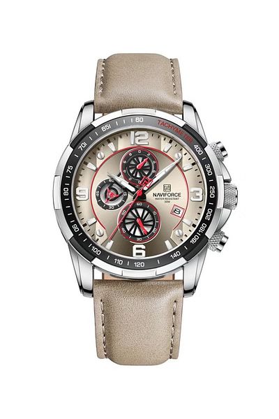 Naviforce Men's Gray Dial Chronograph Leather Strap Watch