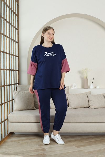 FAMESTEKSTİL Women's Plus Size Gym Wear Comfortable Convenient 3 Quarter Sleeve