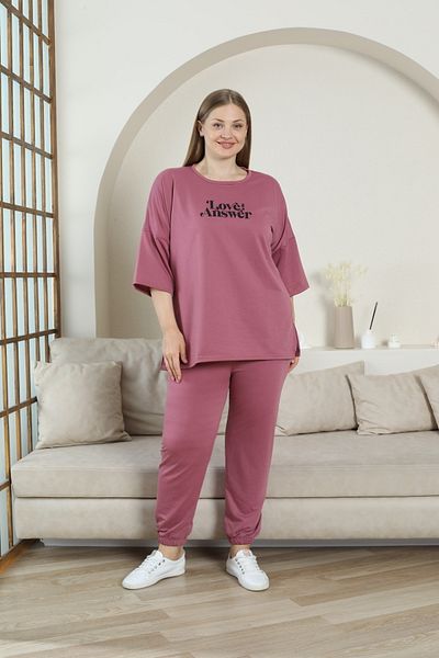 FAMESTEKSTİL Women's Plus Size Gym Wear Comfortable Convenient 3 Quarter Sleeve