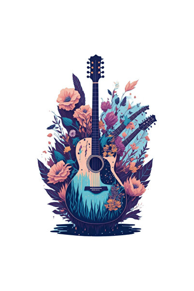 INOVATIX Set de 8 autocolante, chitară cu flori, INOVATIX®. 6 cm