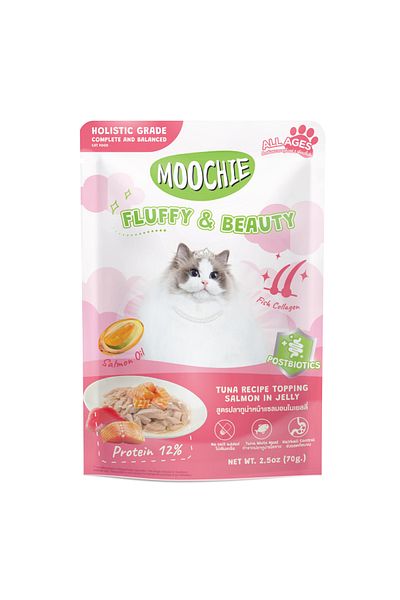 MOOCHIE Tuna Recipe Topping Salmon In Jelly Cat Food for Fluffy & Beauty 70g Pack of 12