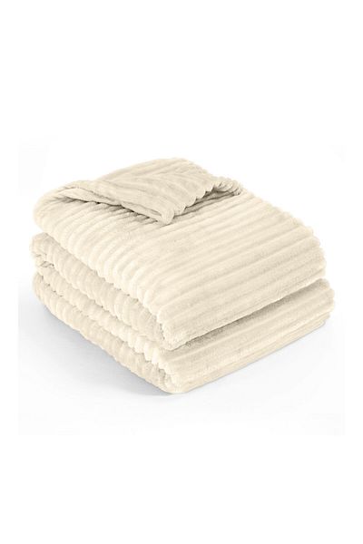 Hotel Linen Klub Microfleece Blanket Single(150x200 cm) – Ultra-Soft, Lightweight 300GSM, Warm - Stripe Pattern-Beige