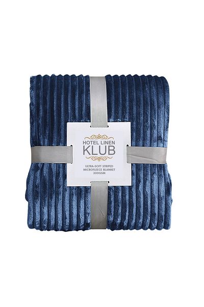 Hotel Linen Klub Microfleece Blanket Double(200x220 cm) – Ultra-Soft, Lightweight 300GSM, Warm - Stripe Pattern-Navy