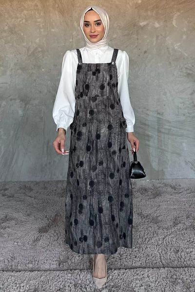 julude Black Hijab Shirt Salopet Double Set