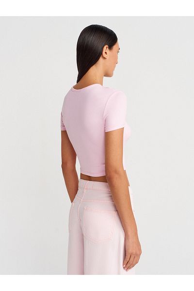 Dilvin 31647 Button Detailed Crop Top-Light Pink