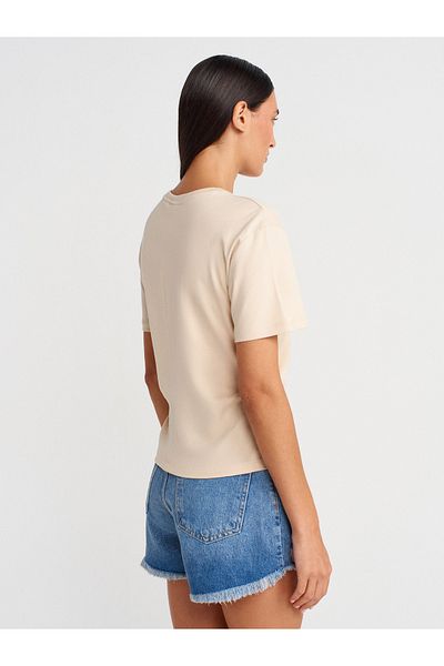 Dilvin 31874 Slit Detailed T-Shirt-Stone