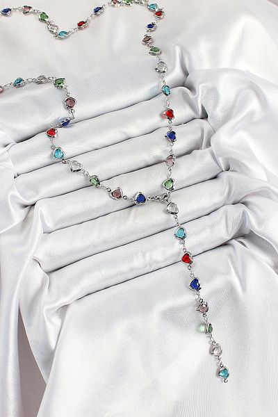Clariss قلادة نسائية من النحاس الفضي اللون مختلط الألوان من حجر الزركون على شكل قلب Y