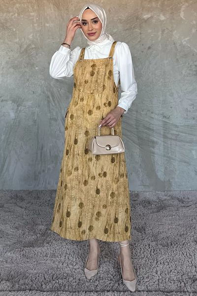 julude Μουσταρδί Πουκάμισο Hijab Salopet Σετ δύο τεμαχίων