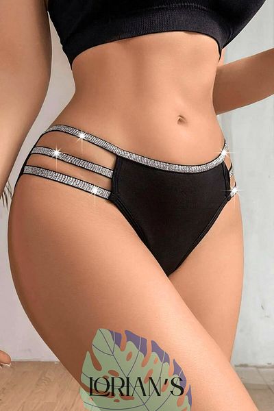 LORIAN'S Stylish Design Panties with Black Glitter Stripe Detail
