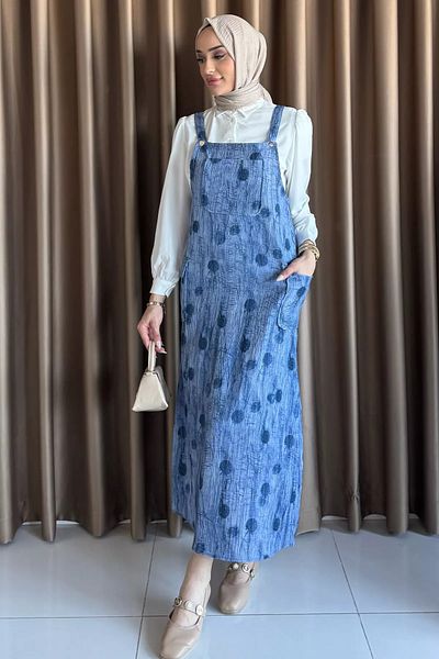 julude Indigo Hijab Shirt Salopet Double Set