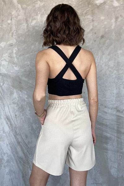 GÜLSELİ Stone Women's Elastic Waist Pleated High Waist Velcro Shorts