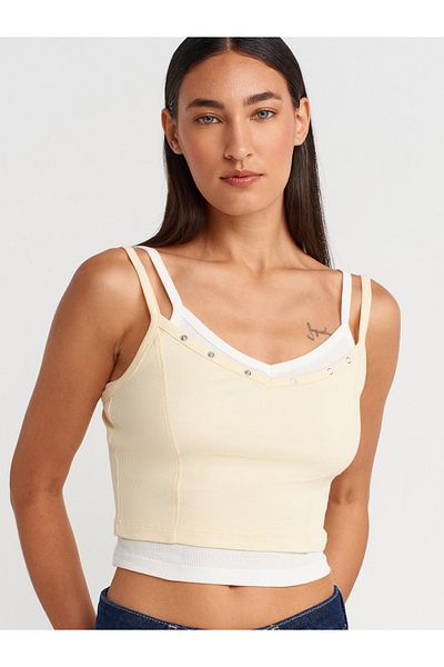 Dilvin 21085 Double View Strap Top-Light Yellow