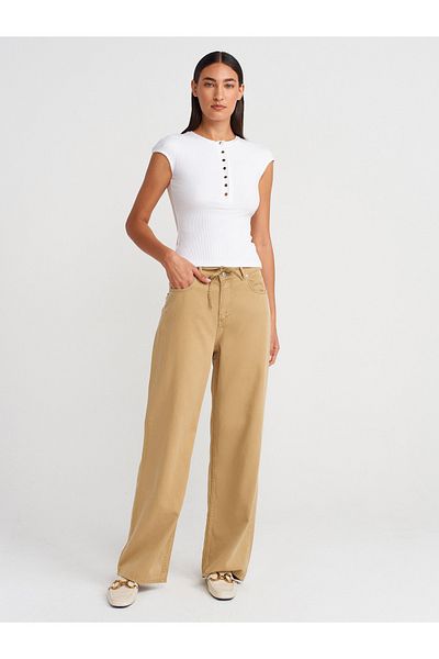 Dilvin 72002 Comfortable Denim Trousers with Elastic Back Section-Cagla