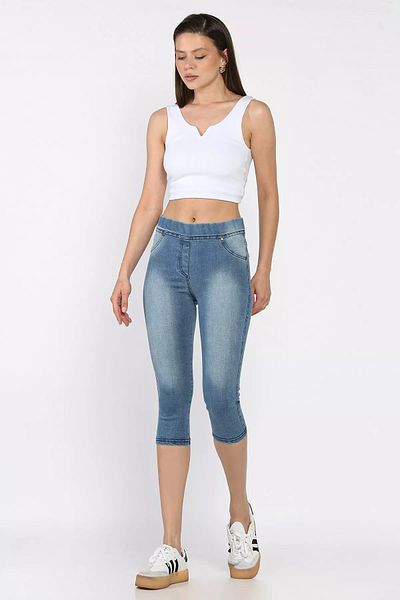 GÜLSELİ Blue Women's Capri Jean Jeans Leggings