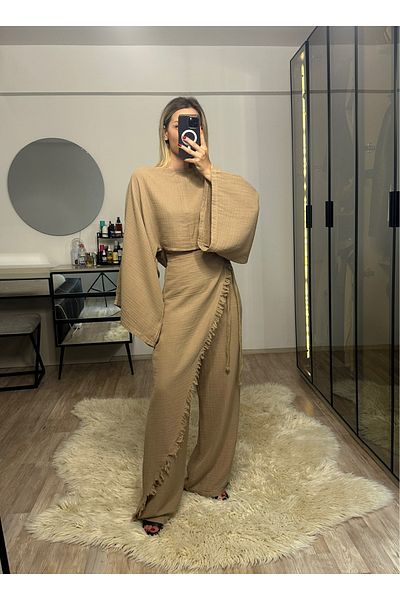 NET OF NOT Darla Mink Muslin Fabric Envelope Trousers Crop Set