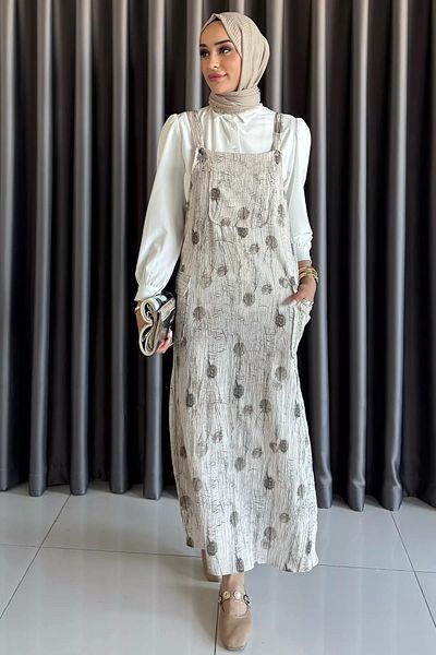 julude Stone Hijab Shirt Salopet Double Set