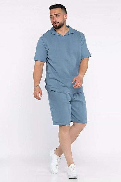 MİSHAR İTALİA Indigo Men's Polo Neck T-Shirt Shorts Double Set