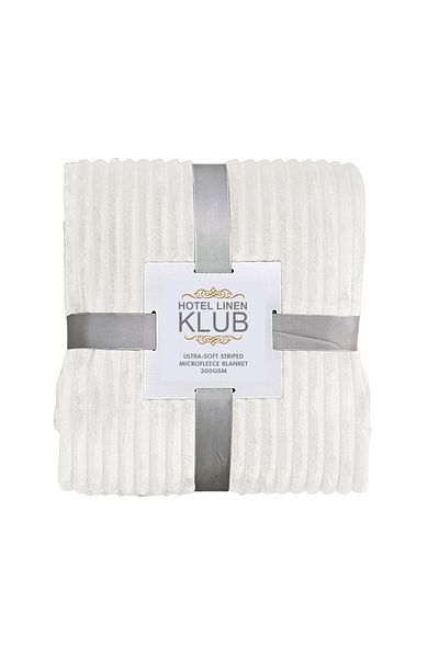 Hotel Linen Klub Microfleece Blanket Single(150x200 cm) – Ultra-Soft, Lightweight 300GSM, Warm - Stripe Pattern-Ivory