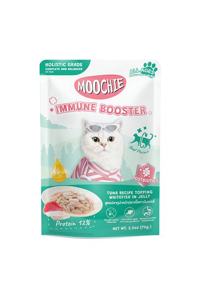 MOOCHIE Tuna Recipe Topping Whitefish In Jelly Cat Food for Immune Booster 70g Pack of 12