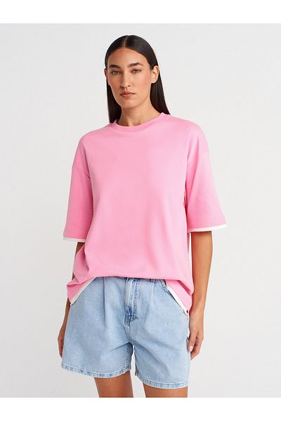 Dilvin 31894 Couple Look Oversize T-Shirt-Pink