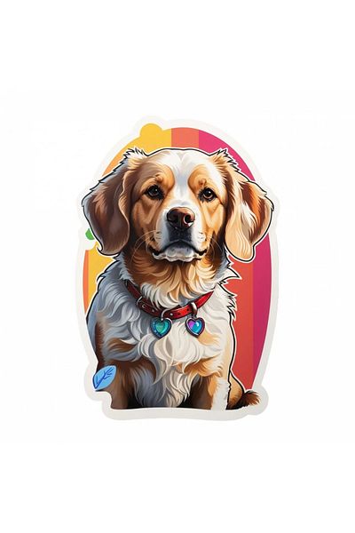 INOVATIX Set de 8 piese, autocolant câine Bretania cu zgardă și medalion, INOVATIX®. 6 cm