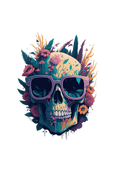 INOVATIX Set de 8 piese, autocolant craniu cu flori, INOVATIX®. 6 cm