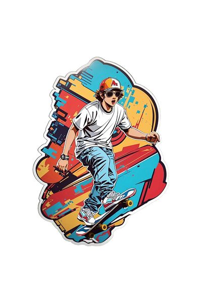 INOVATIX Set de 8 autocolante sportive cu skateboard, INOVATIX®. 6 cm