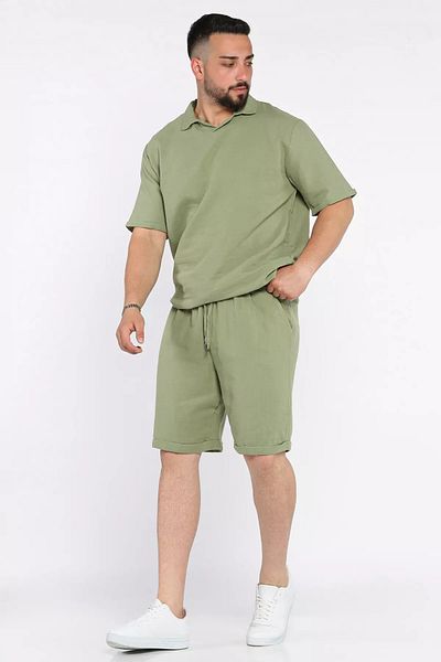MİSHAR İTALİA Mint Men's Polo Neck T-Shirt Shorts Double Set