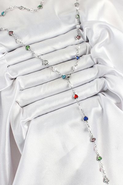 Clariss Brass Silver Color Pearl Zircon Stone Heart Y Women's Necklace