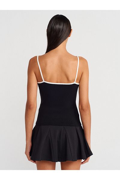 Dilvin 21128 Contrast Stripe Strap Top-Black