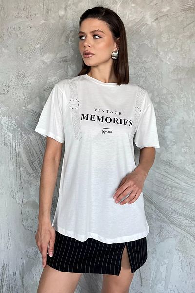 GÜLSELİ Tricou de damă cu decolteu crem imprimat Stone