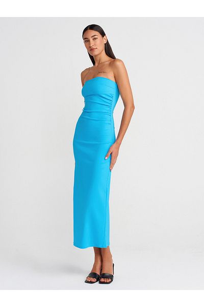 Dilvin 91368 Rochie Midi fără bretele-Turcoaz