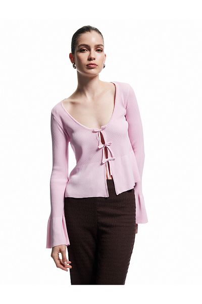 Koton New Season Koton X Sibil Çetinkaya - Long Sleeve U Neck Bow Detail Front Tie