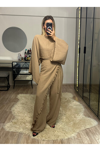 NET OF NOT Darla Mink Muslin Fabric Envelope Trousers Crop Set