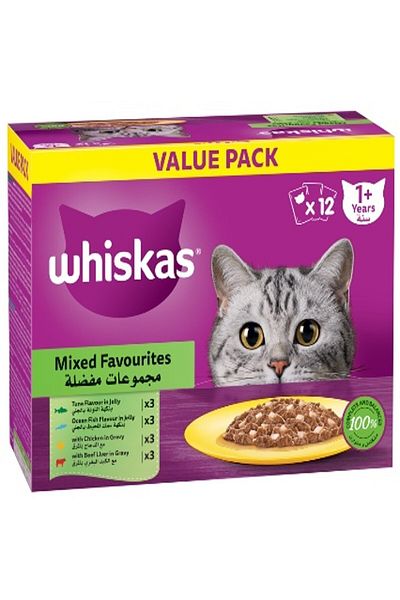 Whiskas Mixed Favorites Wet Cat Food (Pack of 12 x 80g) Pack of 2