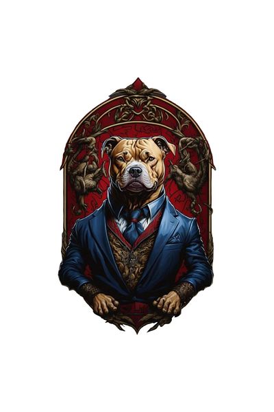 INOVATIX Set de 8 piese, autocolant Pittbull în costum, INOVATIX®. 6 cm