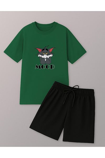 uyguntarz Unisex Mood Printed Design Shorts Set