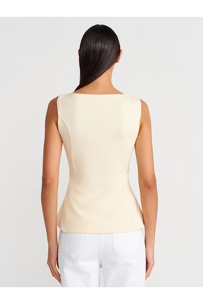 Dilvin 21001 Boat Neck Peplum Top-Light Yellow
