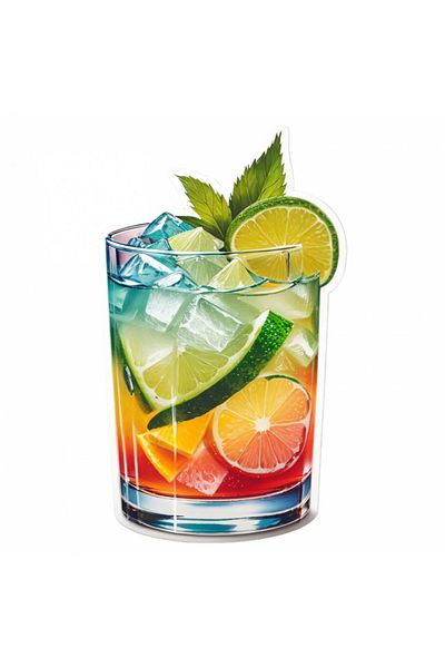 INOVATIX Set de 8 piese, Sticker Cocktail Caipirinha cu mentă, INOVATIX®. 6 cm