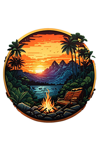 INOVATIX Set de 8 piese, autocolant Peisaj forestier la apus, INOVATIX®. 6 cm