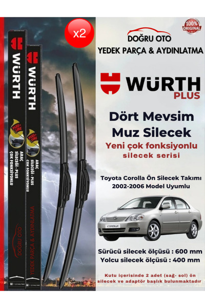 Würth Corolla Ön Cam Silecek Takımı 2002-2006 Model Uyumlu (600/400mm)