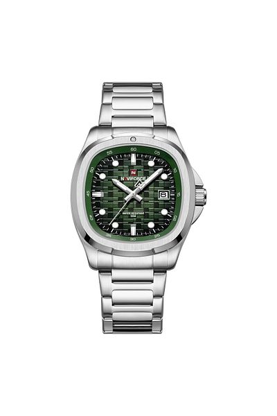 Naviforce Men's Luxury Stainless Steel Watch Silver with Blue Textured Dial Waterproof