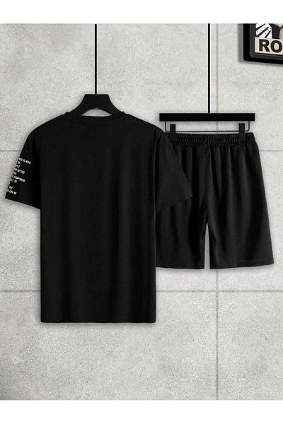 PENTHİLUS Men's Summer Short Sleeve Letter Printed T-Shirt and Shorts Set Plus Size