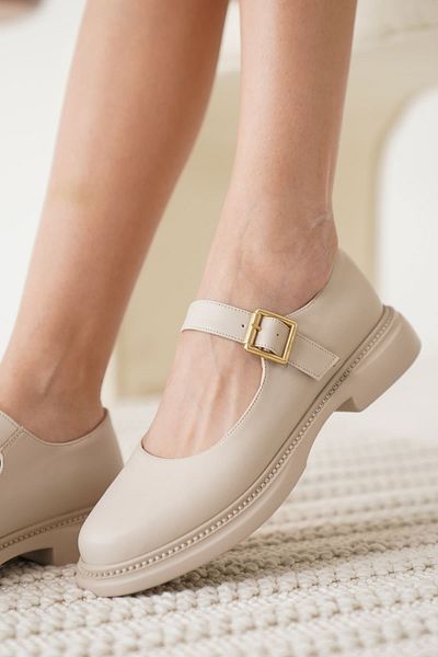 Zerenyus Дамски ежедневни обувки Clarissa Premium Beige с катарама от естествена кожа