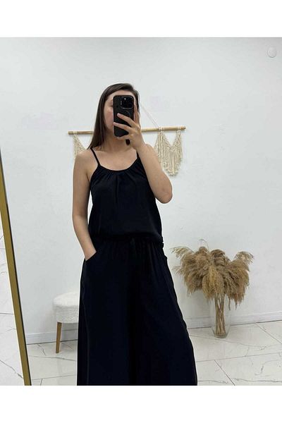 Maison La Femme Women's Rope Strap Blouse Loose Pocket Pants Set
