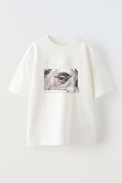 Anetos Tricou Money Brand Mmxxıı Front cu imprimeu Cotton White supradimensionat