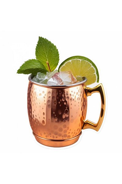 INOVATIX Set de 8 autocolante cocktail Moscow Mule cu lime și mentă în cană de cupru, INOVATIX®. 6 cm
