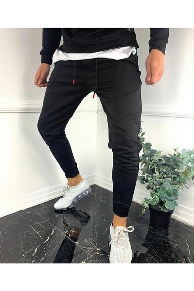 MNKSPORT MNK SPORT- Ανδρικό μαύρο Slimfit Ribbed Long Sweatpants