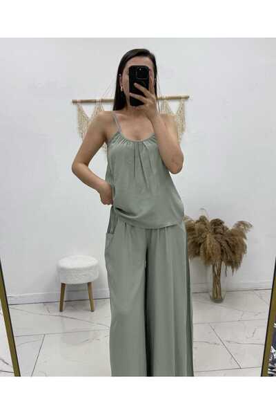 Maison La Femme Women's Rope Strap Blouse Loose Pocket Pants Set